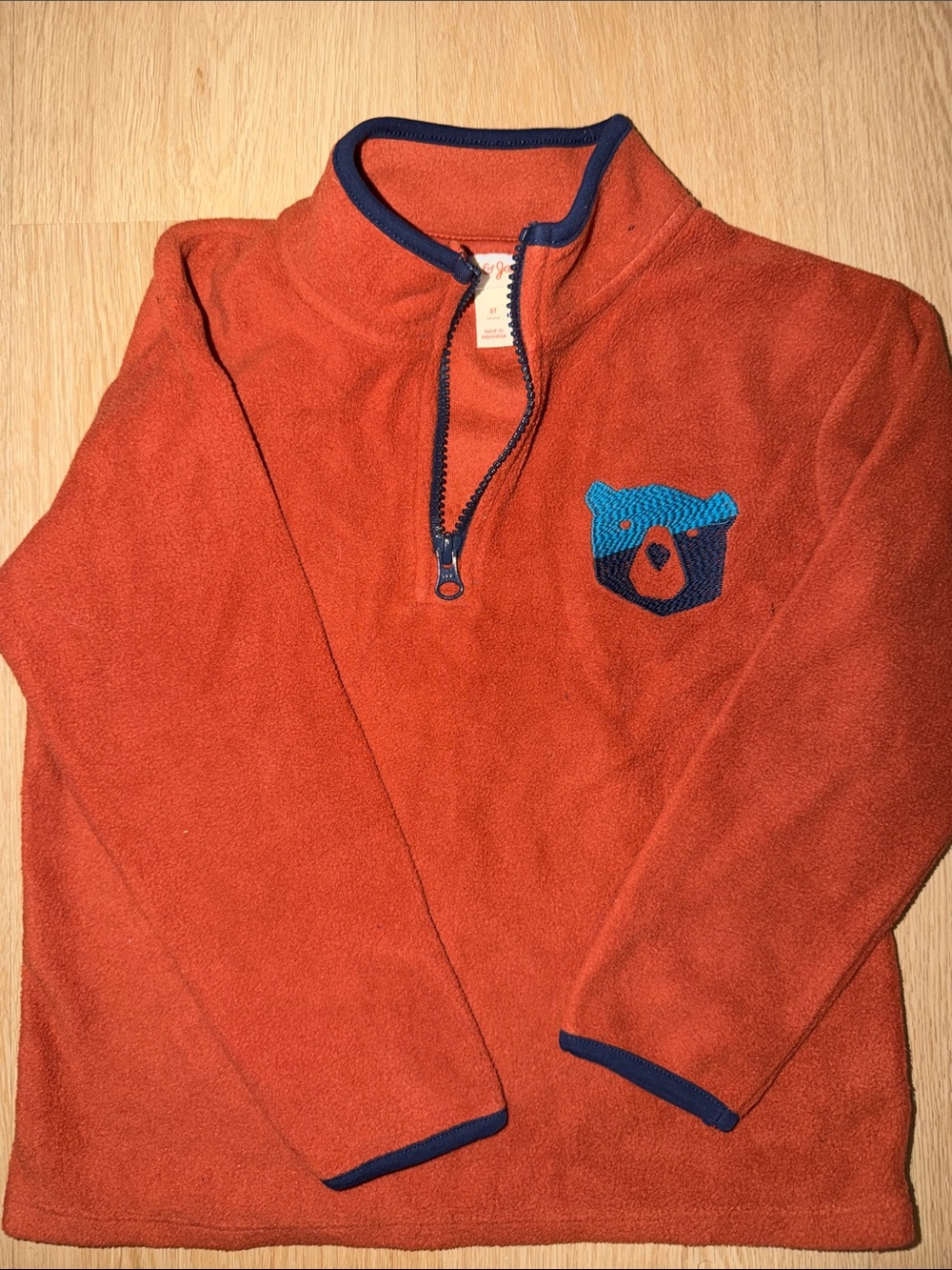 Cat & Jack Orange Fleece 1/4 Zip Sweatshirt with Blue Bear Patch